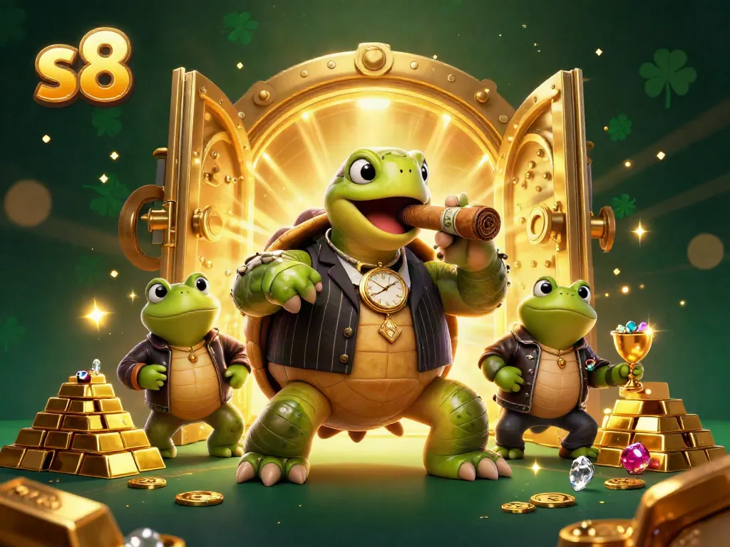 Experience high-stakes action at s8 with a snapping turtle mobster showcasing a glamorous casino.
