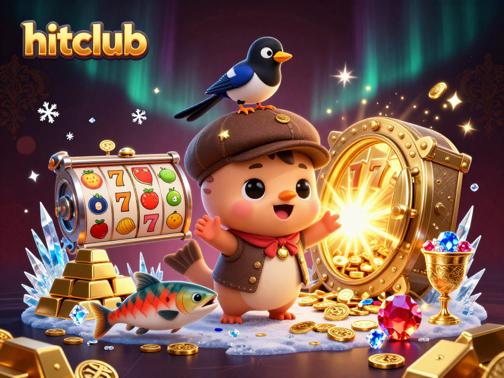 Hitclub’s 3D cartoon scene showcases a playful Nessie among slot reels and treasures, blending fun with jackpots.