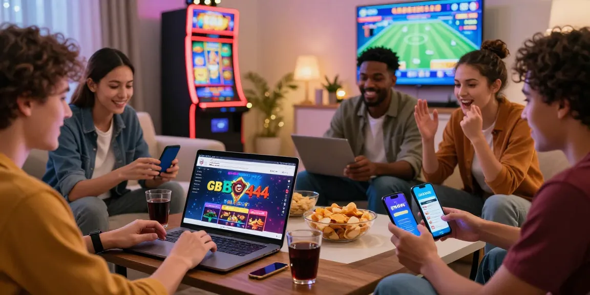 Players enjoying GB 444 online casino games in a cozy setting, showcasing vibrant gaming atmosphere.