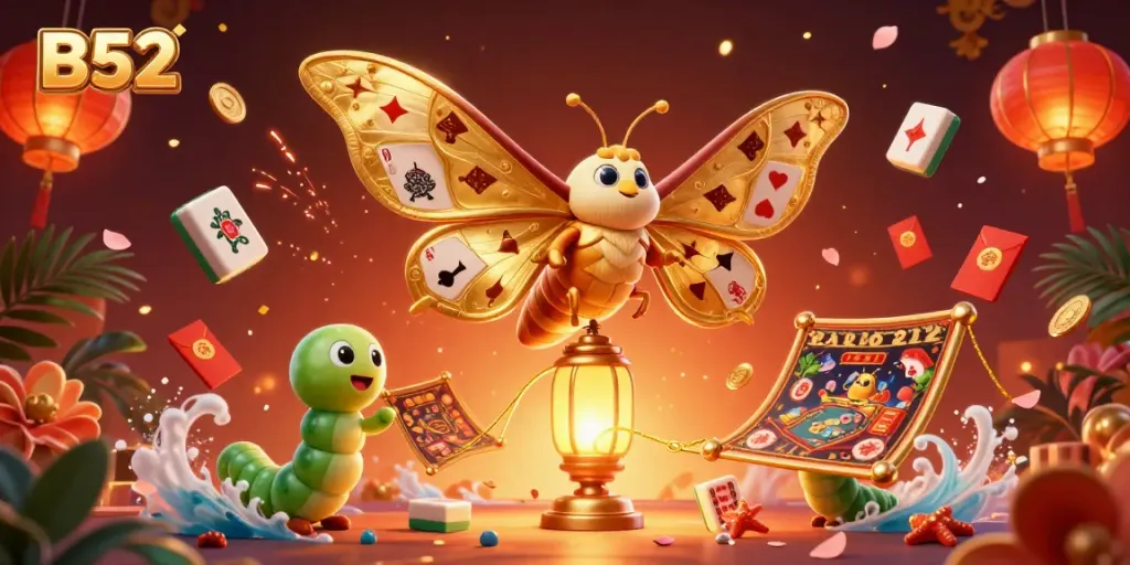 Engage with B52's dynamic gaming scene featuring an atlas moth amidst casino visuals.