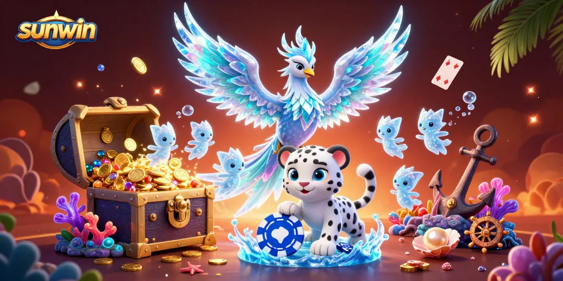 Experience the excitement of sunwin with a vibrant scene featuring an ice phoenix and lively gaming elements.