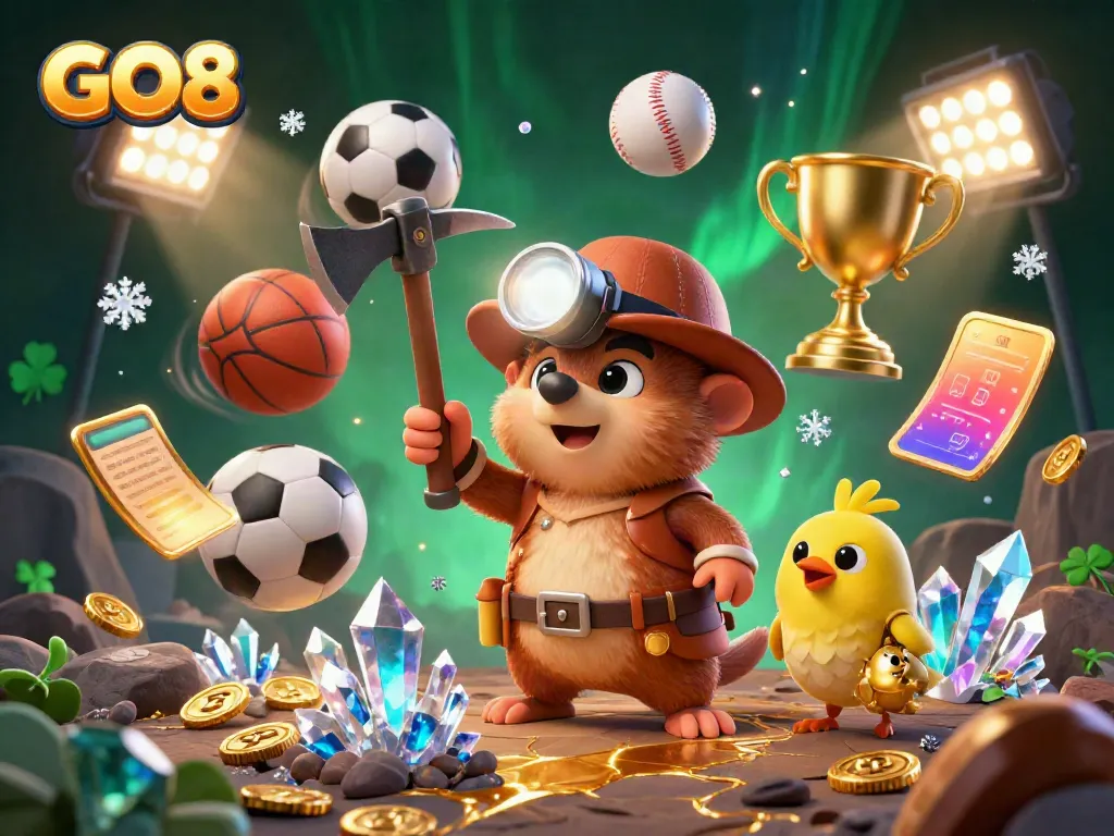 Experience the thrill of gambling with GO8 in this vibrant 3D scene, showcasing excitement and potential winnings.