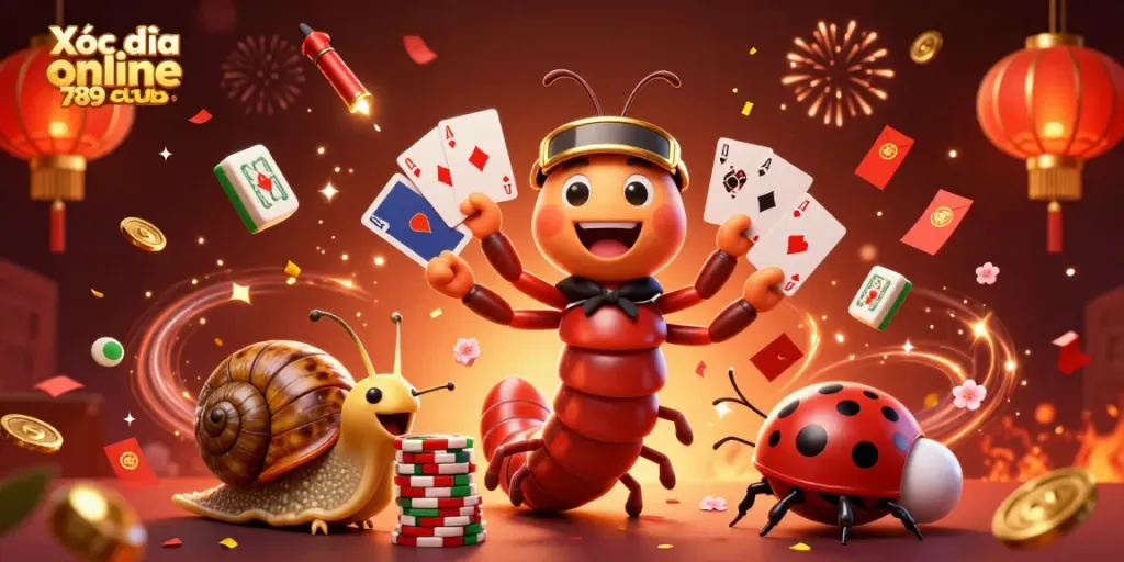 Xóc đĩa online 789club reveals vibrant 3D casino characters and festive atmosphere.