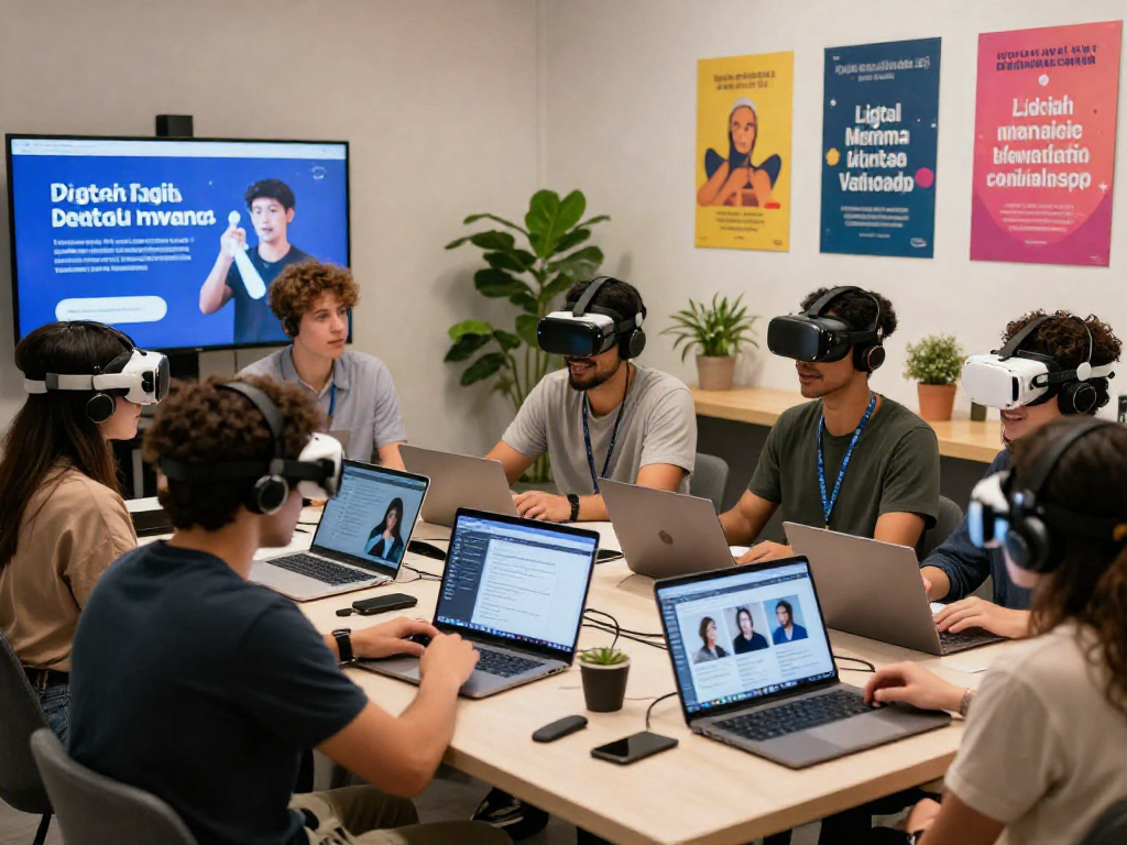 Engaging workshop on AI sex technology with diverse participants exploring modern intimacy tools and VR experiences.