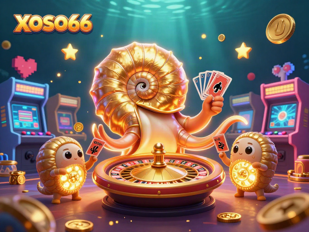 XOSO66 attracts players with thrilling cartoon characters and dazzling casino elements in a vibrant 3D illustration.