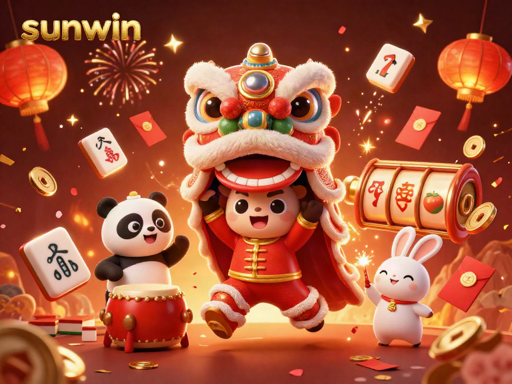 Experience the lively sunwin casino scene with charming characters and vibrant decorations.