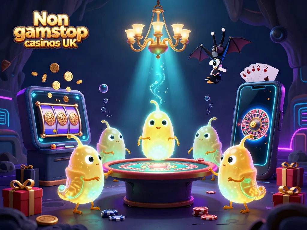 Experience the vibrant environment of Non gamstop casinos UK, illuminated by glowworms in a lively cave casino.