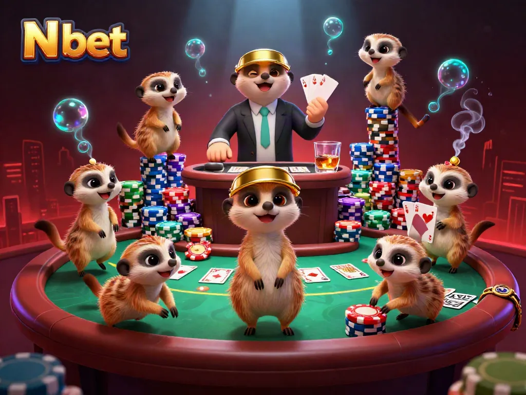 N bet's vibrant casino scene with meerkats dealing cards, setting a lively atmosphere.